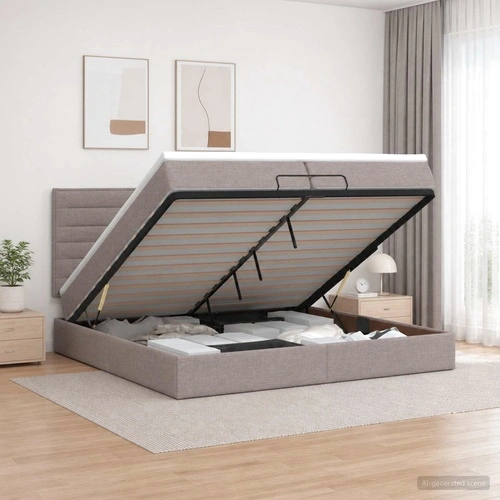 Легло отоман с матрак и LED осветление, Таупе, 200 x 200 см, текстил ➤ топ цена ➤ sorbe.bg