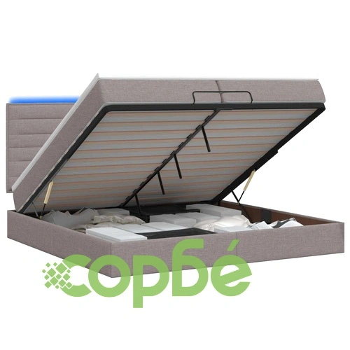 Легло отоман с матрак и LED осветление, Таупе, 200 x 200 см, текстил ➤ топ цена ➤ sorbe.bg