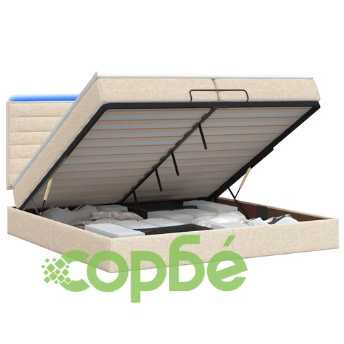 Отоман легло с матрак и LED осветление, Кремаво, 200 x 200 см, Текстил ➤ топ цена ➤ sorbe.bg