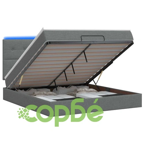 Легло otoman с матрак и LED осветление, тъмносиво, 160 x 200 см, текстил ➤ топ цена ➤ sorbe.bg
