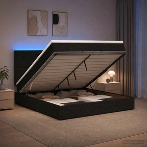 Легло отоман с матрак и LED осветление, черно, 180 x 200 см, текстил