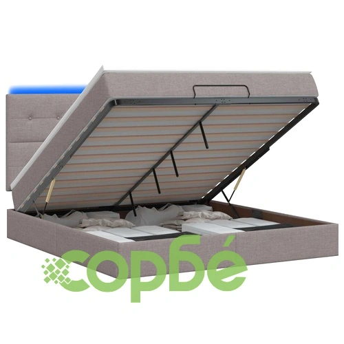 Легло отоман с матрак и LED осветление, Таупе, 180 x 200 см, текстил ➤ топ цена ➤ sorbe.bg