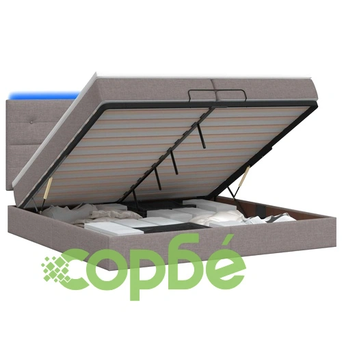 Отоман легло с матрак и LED осветление, Таупе, 200 x 200 см, Текстил ➤ топ цена ➤ sorbe.bg