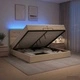 Отоман легло с матрак и LED осветление, Кремаво, 200 x 200 см, Текстил