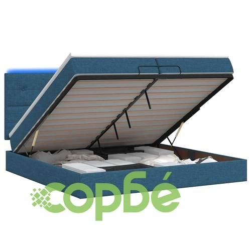 Легло отоман с матрак и LED осветление, 200 x 200 см, текстил, синьо ➤ топ цена ➤ sorbe.bg