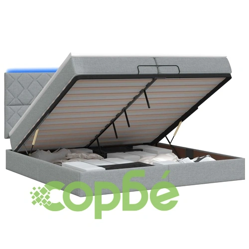 Легло отоман с матрак и LED осветление, светлосиво, 200 x 200 см, текстил ➤ топ цена ➤ sorbe.bg