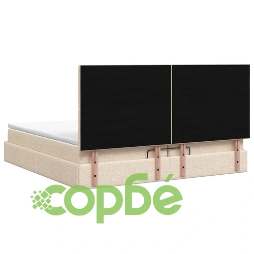 Отоман легло с матрак и LED осветление, Кремаво, 200 x 200 см, текстил ➤ топ цена ➤ sorbe.bg