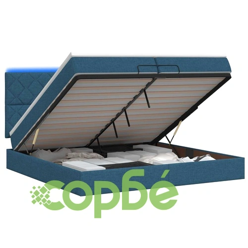 Отоман легло с матрак и LED осветление, 200 x 200 см, текстил, синьо ➤ топ цена ➤ sorbe.bg