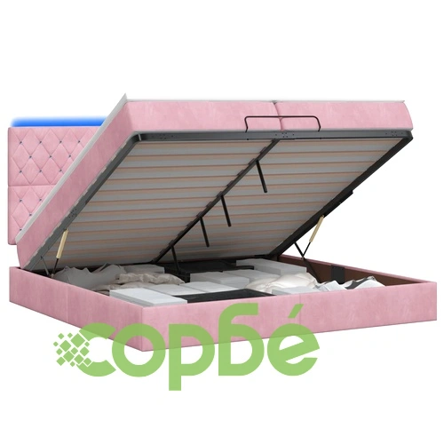 Отоман легло с матрак и LED осветление, 200 x 200 см, кадифе, розово ➤ топ цена ➤ sorbe.bg