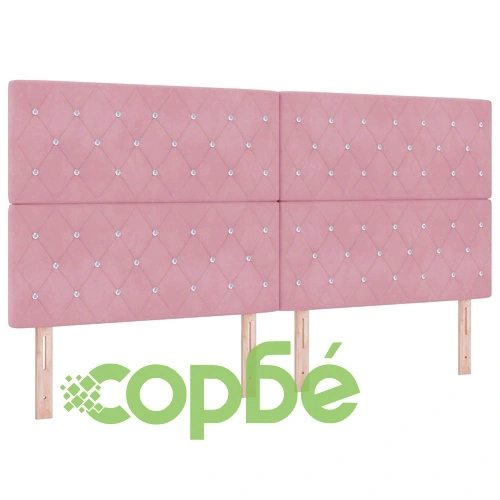 Отоман легло с матрак и LED осветление, 200 x 200 см, кадифе, розово ➤ топ цена ➤ sorbe.bg