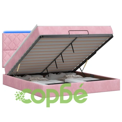 Отоман легло с матрак и LED осветление 180 x 200 см, кадифе, розово ➤ топ цена ➤ sorbe.bg