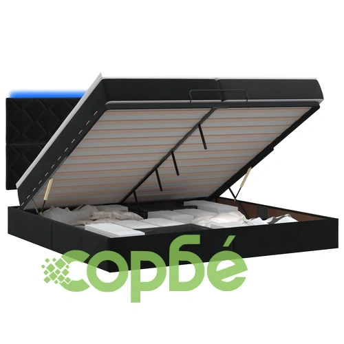 Отоман легло с матрак и LED осветление, Кадифе, Черно, 200 x 200 см ➤ топ цена ➤ sorbe.bg