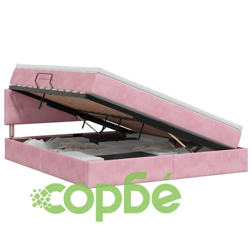 Легло с ракла за съхранение, Кадифе, Розово, 180 x 200 см ➤ топ цена ➤ sorbe.bg
