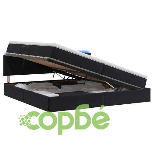 LED легло с кадифена тапицерия и матрак 200 x 200 см, Черно ➤ топ цена ➤ sorbe.bg