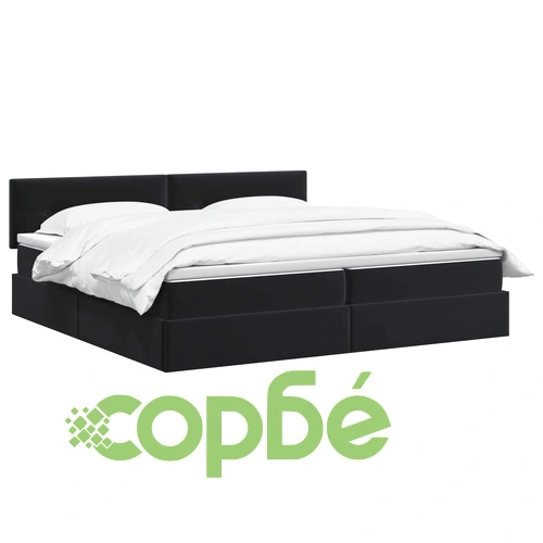 LED легло с кадифена тапицерия и матрак 200 x 200 см, Черно ➤ топ цена ➤ sorbe.bg