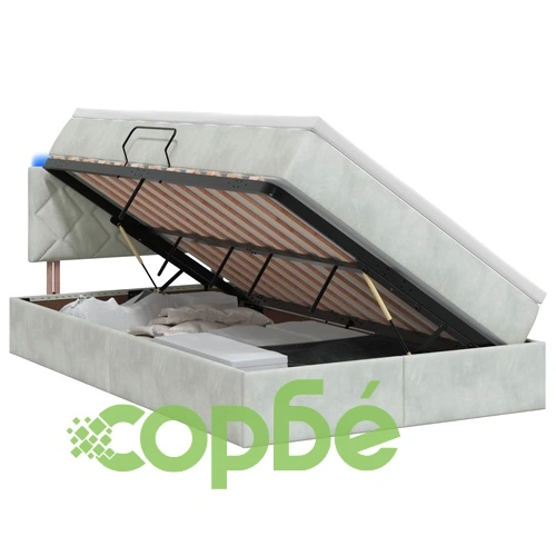 LED легло за съхранение с матрак, кадифе, светлосиво, 120 x 200 см ➤ топ цена ➤ sorbe.bg