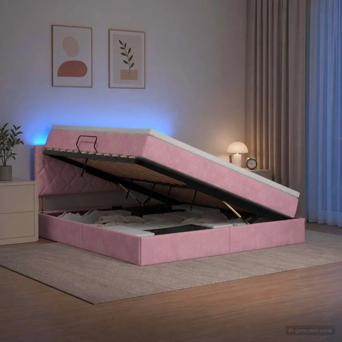 LED легло за съхранение с матрак, кадифе, розово, 180 x 200 см ➤ топ цена ➤ sorbe.bg