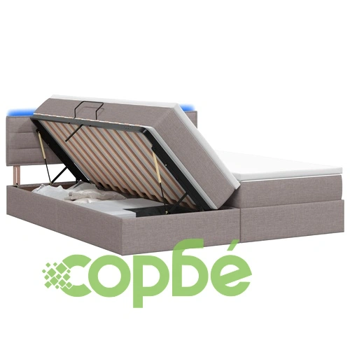 LED легло за съхранение с матрак Таупе 180 x 200 см, текстил ➤ топ цена ➤ sorbe.bg