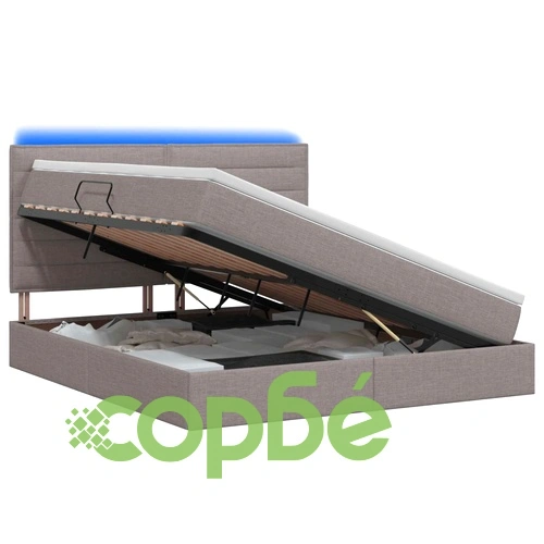 LED легло за съхранение с матрак Таупе 140 x 200 см, текстил ➤ топ цена ➤ sorbe.bg