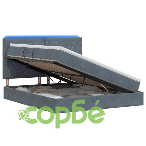 LED легло за съхранение с матрак, кадифе, тъмносиво, 140 x 190 см ➤ топ цена ➤ sorbe.bg