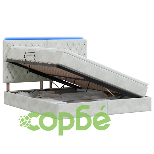 LED легло за съхранение с матрак, кадифе, светлосиво, 140 x 200 см ➤ топ цена ➤ sorbe.bg