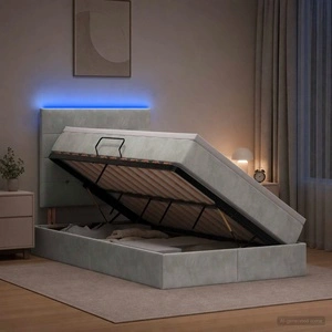 LED легло за съхранение с матрак, кадифе, 120 x 200 см, светлосиво
