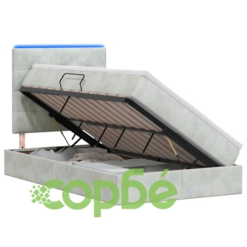 LED легло за съхранение с матрак, кадифе, 120 x 200 см, светлосиво ➤ топ цена ➤ sorbe.bg