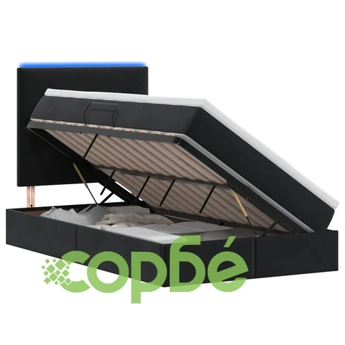 LED легло за съхранение с матрак, Кадифе, Черно, 120 x 200 см ➤ топ цена ➤ sorbe.bg