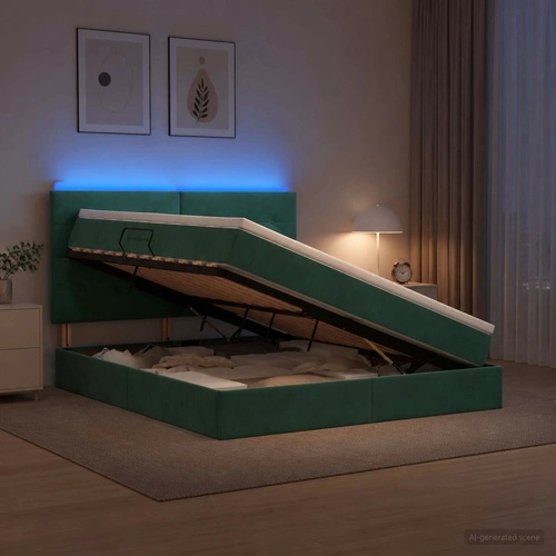 LED легло за съхранение с матрак, кадифе, тъмнозелено, 160 x 200 см ➤ топ цена ➤ sorbe.bg