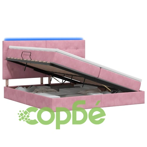 LED легло за съхранение с матрак, Кадифе, 200 x 200 см, Розово ➤ топ цена ➤ sorbe.bg