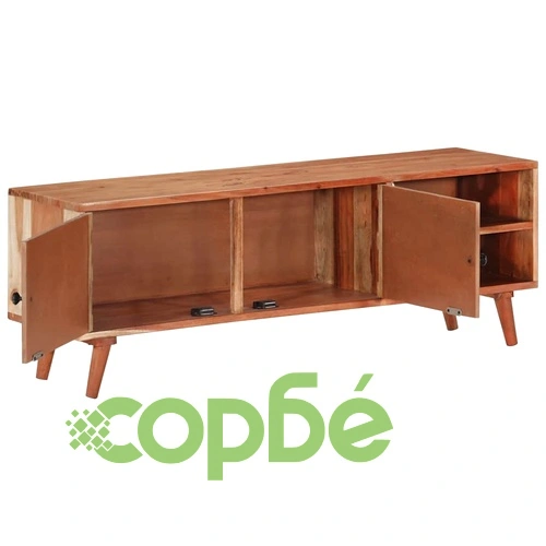 ТВ шкаф от масивно акациево дърво 112x30x40 см, черен ➤ топ цена ➤ sorbe.bg