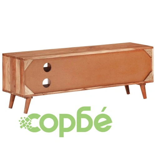 ТВ шкаф от масивно акациево дърво 112x30x40 см, черен ➤ топ цена ➤ sorbe.bg