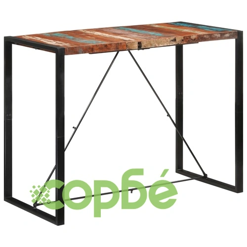 Бар маса от регенерирано масивно дърво, 140x70x110 см, с метална рамка ➤ топ цена ➤ sorbe.bg