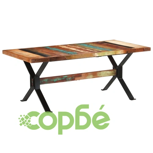 Трапезна маса от регенерирано дърво масив с метална рамка, 180x90x73 см ➤ топ цена ➤ sorbe.bg