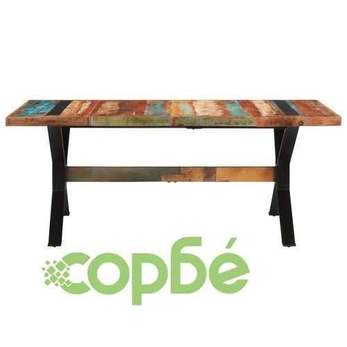 Трапезна маса от регенерирано дърво масив с метална рамка, 180x90x73 см ➤ топ цена ➤ sorbe.bg