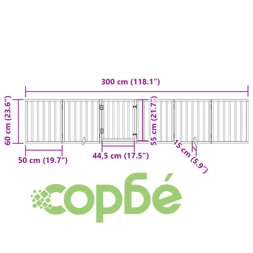 Сгъваема дървена преграда за куче с врата, 6 панела, кафява, 300 см, топола ➤ топ цена ➤ sorbe.bg