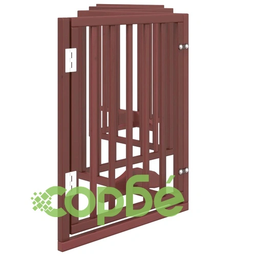 Сгъваема дървена преграда за куче с врата, 6 панела, кафява, 300 см, топола ➤ топ цена ➤ sorbe.bg