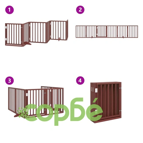 Сгъваема дървена преграда за куче с врата, 6 панела, кафява, 300 см, топола ➤ топ цена ➤ sorbe.bg