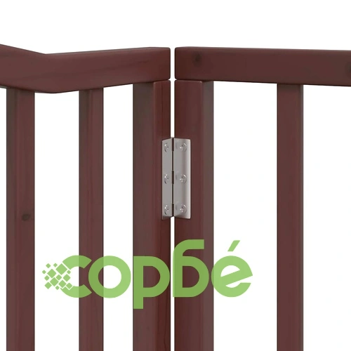 Сгъваема дървена преграда за куче с врата, 4 панела, 320 см, тополово дърво, кафяв цвят ➤ топ цена ➤ sorbe.bg