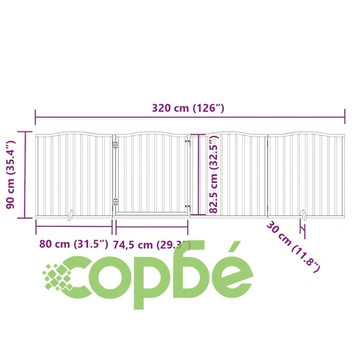 Сгъваема дървена преграда за куче с врата, 4 панела, 320 см, тополово дърво, кафяв цвят ➤ топ цена ➤ sorbe.bg