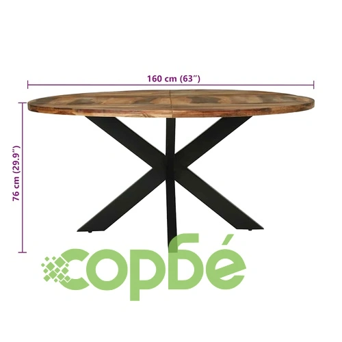 Кръгла трапезна маса от масивна акация 160x76 см с метална основа ➤ топ цена ➤ sorbe.bg