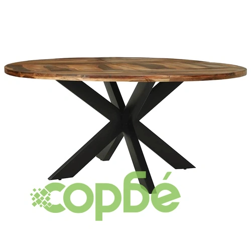 Кръгла трапезна маса от масивна акация 160x76 см с метална основа ➤ топ цена ➤ sorbe.bg