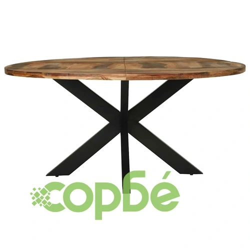 Кръгла трапезна маса от масивна акация 160x76 см с метална основа ➤ топ цена ➤ sorbe.bg