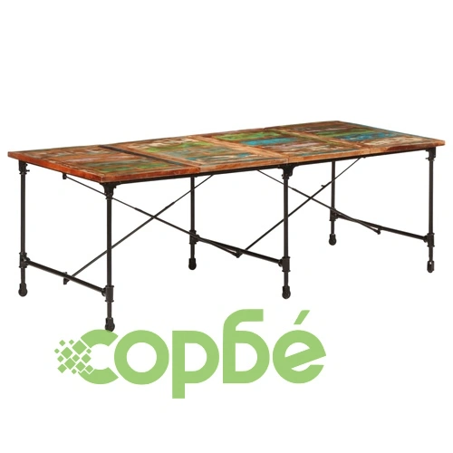 Трапезна маса от регенериран масив с метални крака, 220x90x77 см ➤ топ цена ➤ sorbe.bg