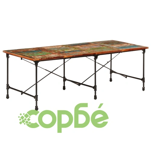 Трапезна маса от регенериран масив с метални крака, 220x90x77 см ➤ топ цена ➤ sorbe.bg