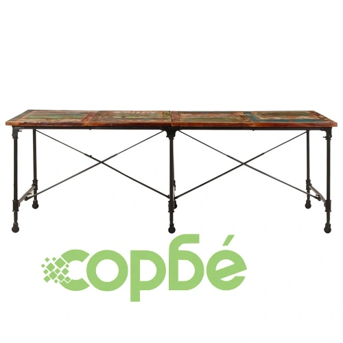 Трапезна маса от регенериран масив с метални крака, 220x90x77 см ➤ топ цена ➤ sorbe.bg