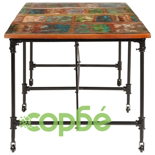 Трапезна маса от регенериран масив с метални крака, 220x90x77 см ➤ топ цена ➤ sorbe.bg