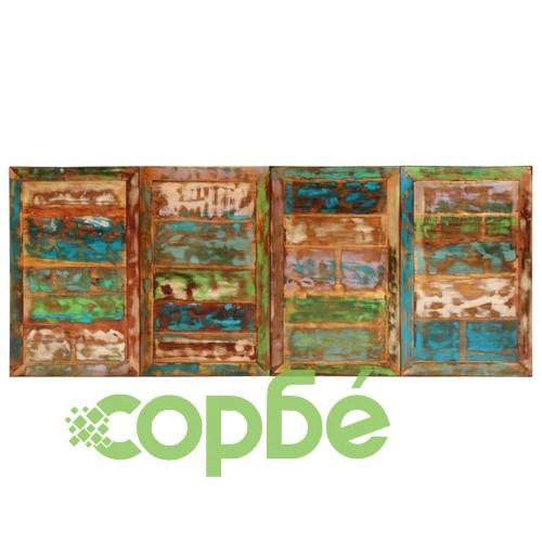 Трапезна маса от регенериран масив с метални крака, 220x90x77 см ➤ топ цена ➤ sorbe.bg