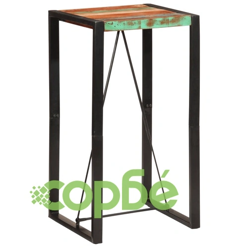 Бар маса от регенерирано масивно дърво, 60x55x110 см, с метална рамка ➤ топ цена ➤ sorbe.bg