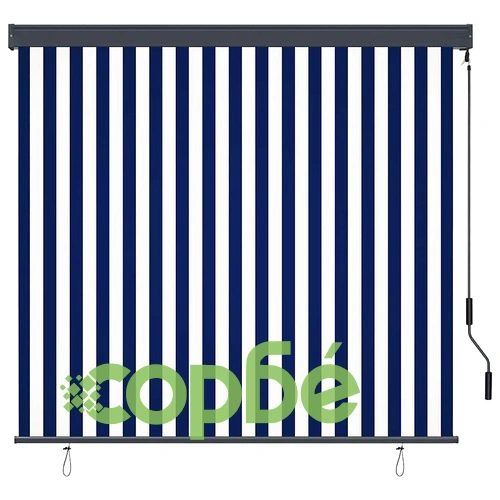 Външна ролкова завеса с райета син и бял 180x250 см текстил ➤ топ цена ➤ sorbe.bg